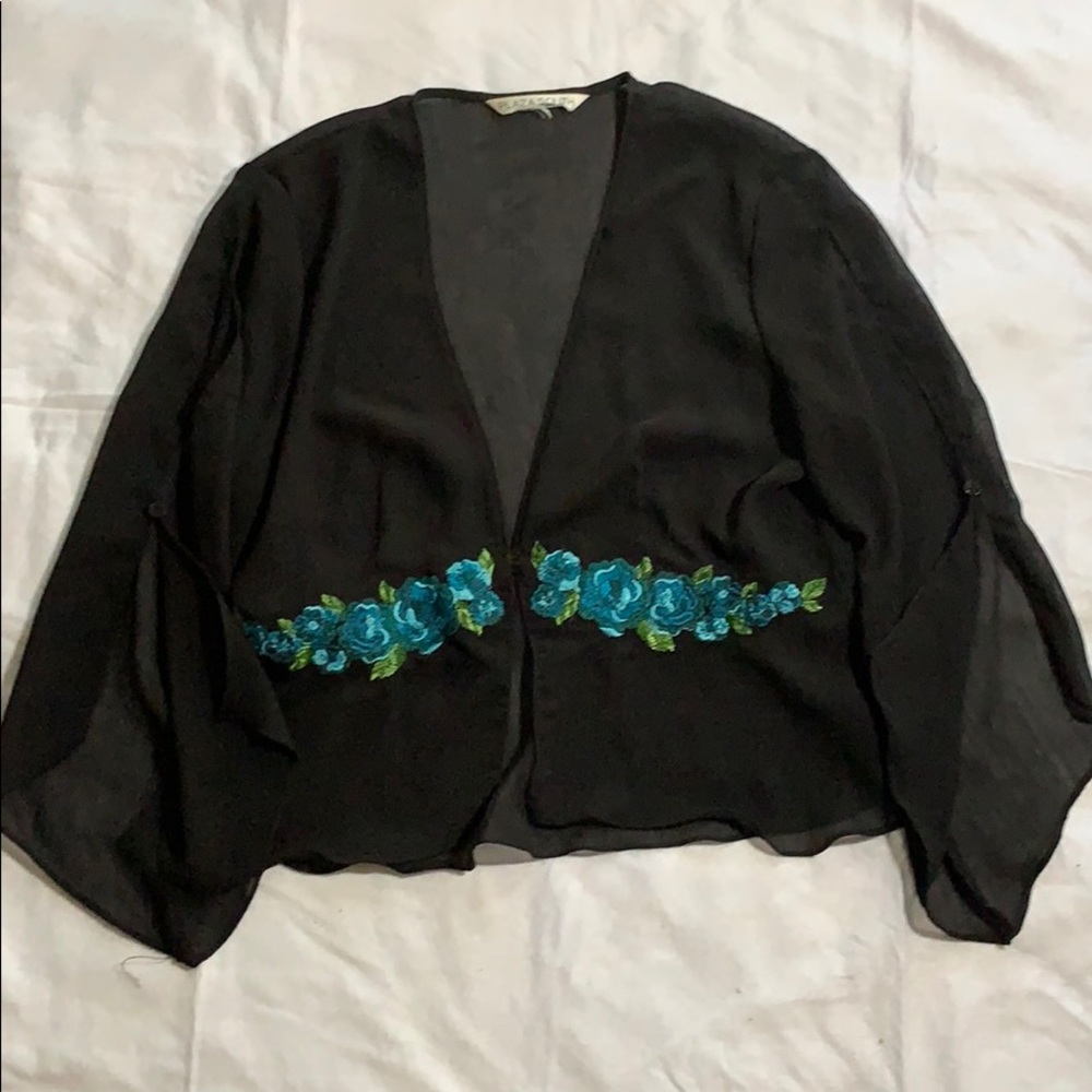 SHEER Plaza south blouse  floral embroidery M